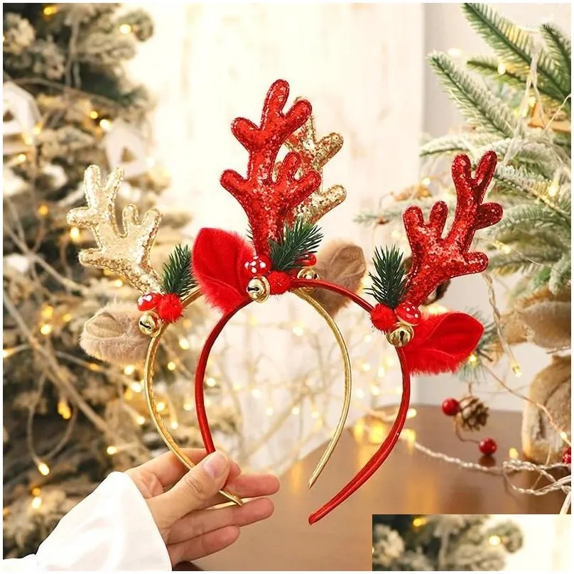 Hair Accessories 2024 Cute Christmas Deer Antlers Headband Bell Sequin Xmas Party Cosplay Girl Headbands Year Gift Drop Delivery Dhxvs