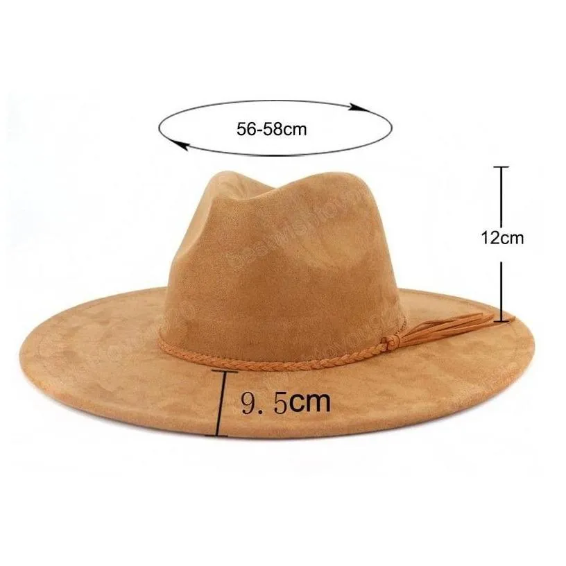 wide brim hats classical suede 9.5cm fedora hat for women men church jazz decorate formal dress ca drop delivery fashion accessories s