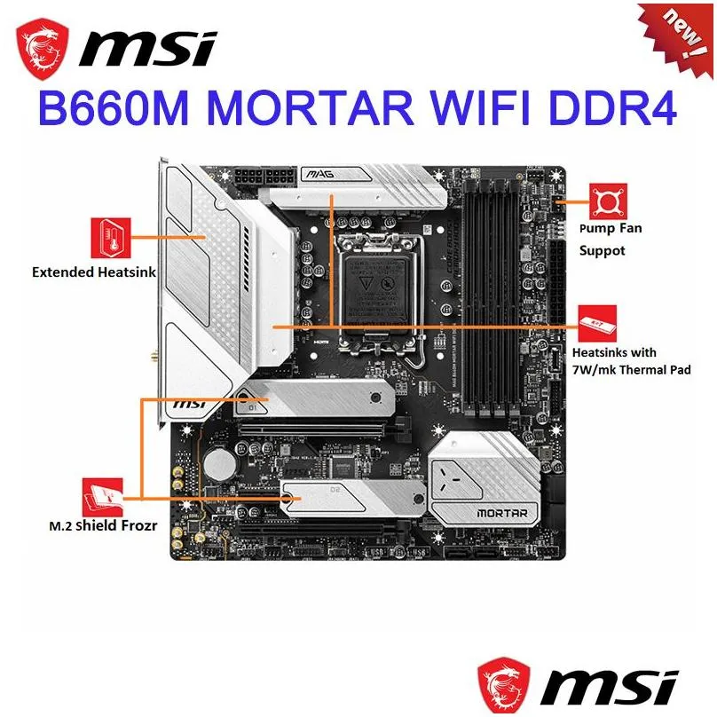 Monitors Msi Mag B660M Mortar Wifi Ddr4 Motherboard Intel Core I5 12400 Cpu Kit Lga 1700 Pci-E 4.0 M.2 D4 128Gb 533Hz Mainboard New Dr Dhkp0