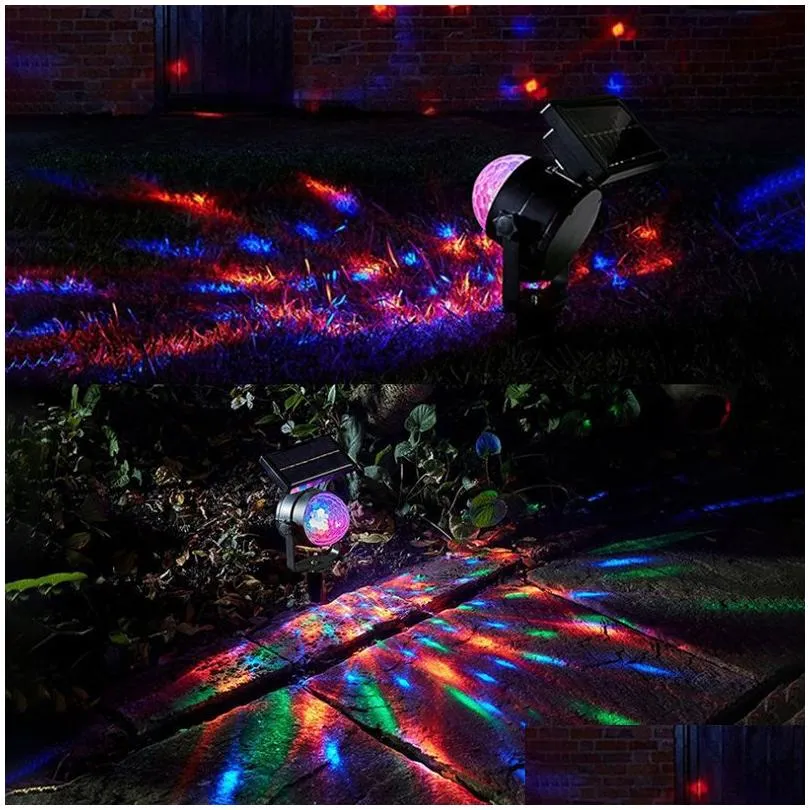 Lawn Lamps Solar Garden Projection Light Rotating Ball Dual Led Lawn Lamp Rgb Outdoor Lights Holiday Decoration Lighting Drop Delivery Dh1Mb