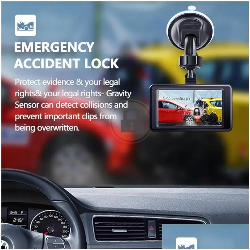 Ip Cameras Cameras Car Dvr Camera Video Recorder Dashcam Parking Monitor 4K Tra Hd Dash Cam 3 Inch Dashboard 150° Wide Drop Delivery S Dhg56