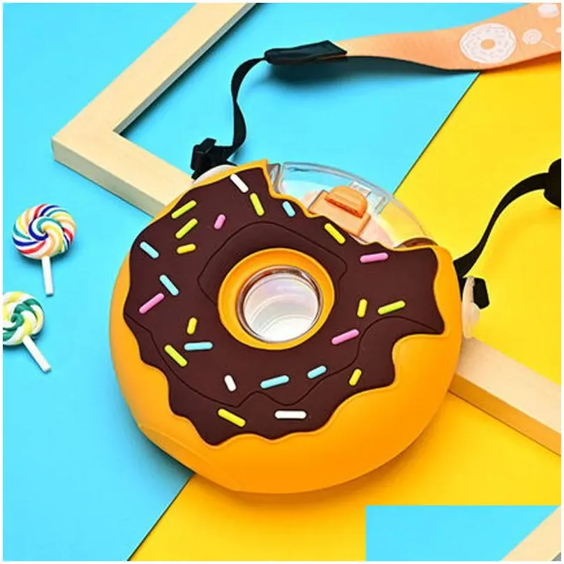 Water Bottles New Donuts Children Water Bottle Kettle Cup Child Baby Student Boy Girl Cute Cartoon Portable St With Strap 201204 Drop Dhuc6