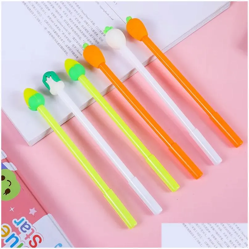 Gel Pens Wholesale 20Pcs Vegetable Soft Gel Pen Black 0.5Mm Corn Cabbage And Radish Stereo Water-Based Office Stationery Student Exam Dh7Np