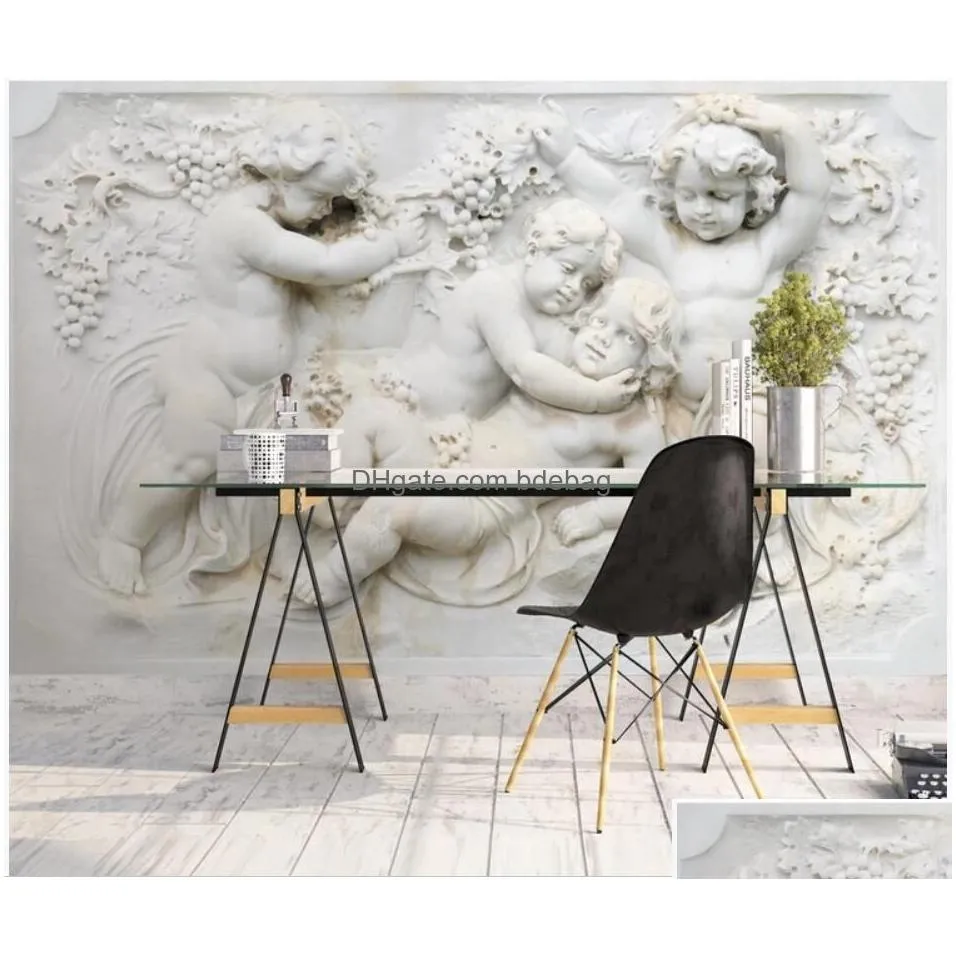 wdbh 3d wallpaper custom po embossed plaster european angel court living room home decor 3d wall murals wallpaper for walls 3 d5140559