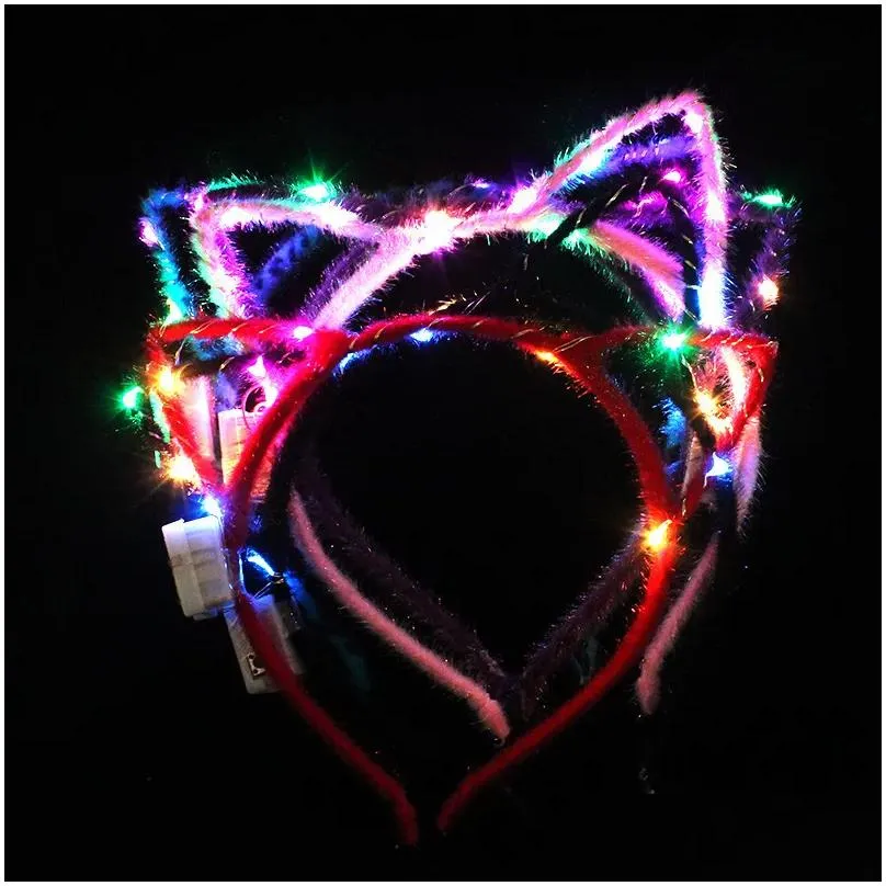 Other Event & Party Supplies Other Event Party Supplies 20Pcs Glow Cat Bunny Ear Horn Hairband Gift Light Flower Garland Headband Led Dhl0B