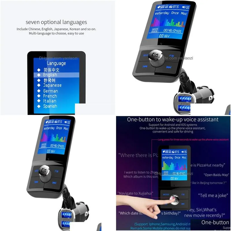 color screen fm transmitter car mp3 wireless bluetooth hands car kit o aux modulator with qc3.0 dual usb charge1378198