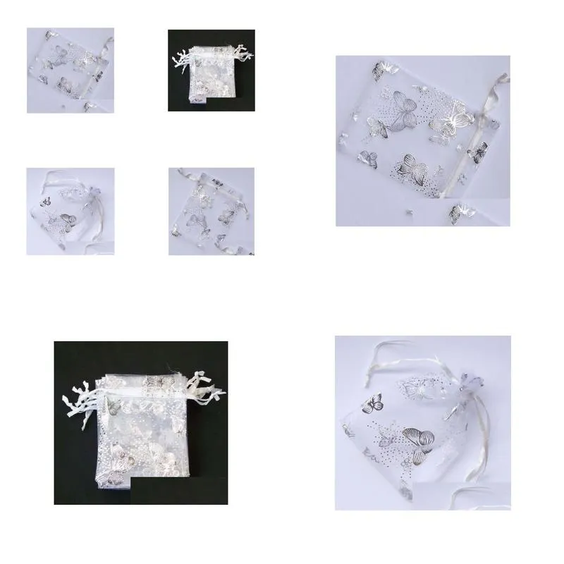 Jewelry Pouches, Bags 20X30Cm 100 Pcs White Butterfly Organza Wedding Jewellery Gift Bag 70X90 Mm Party Bags Pouches Drop Delivery Jew Dhrrq