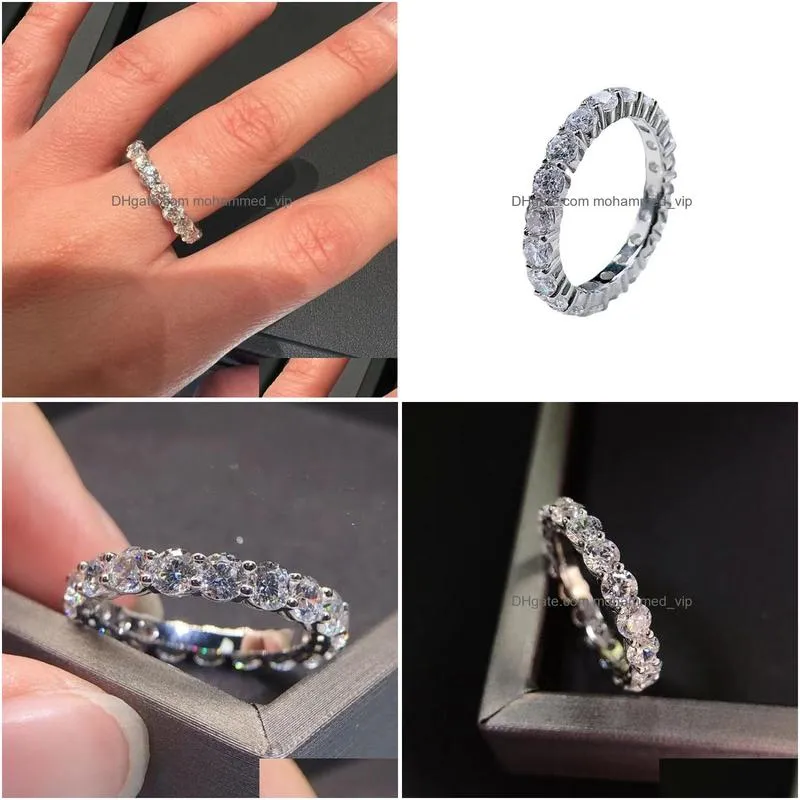 eternity 3mm moissanite diamond ring 100% real 925 sterling silver party wedding band rings for women men engagement jewelry