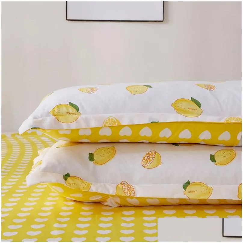 Bedding Sets Yellow Lemon Prints Bedding Set 3/4Pcs Kids/Adt Bed Linen Duvet Er Sheet Pillowcase Fruit Quilt Sets Bedroom 201127 Drop Dhnbl