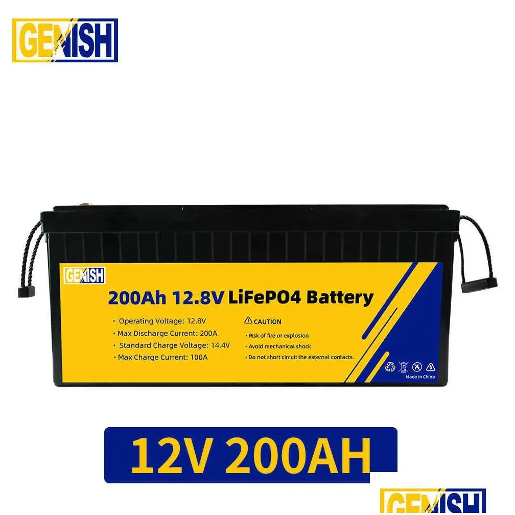 Batteries Rechargeable 12V 200Ah Lifepo4 Battery Deep Cycle Lithium Iron Phosphate Solar Cell For 24V 48V Boat Golf Cart Rv Forklift D Dhvlp