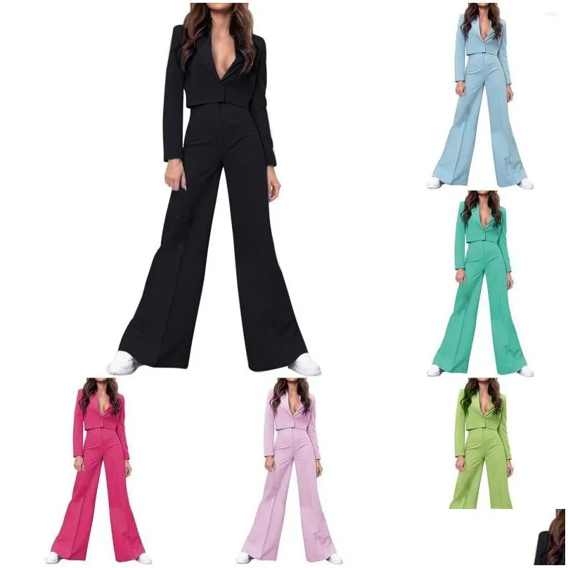 gym clothing women`s elegant business suit set short jacket trousers with wide leg pencil pant for women work suits