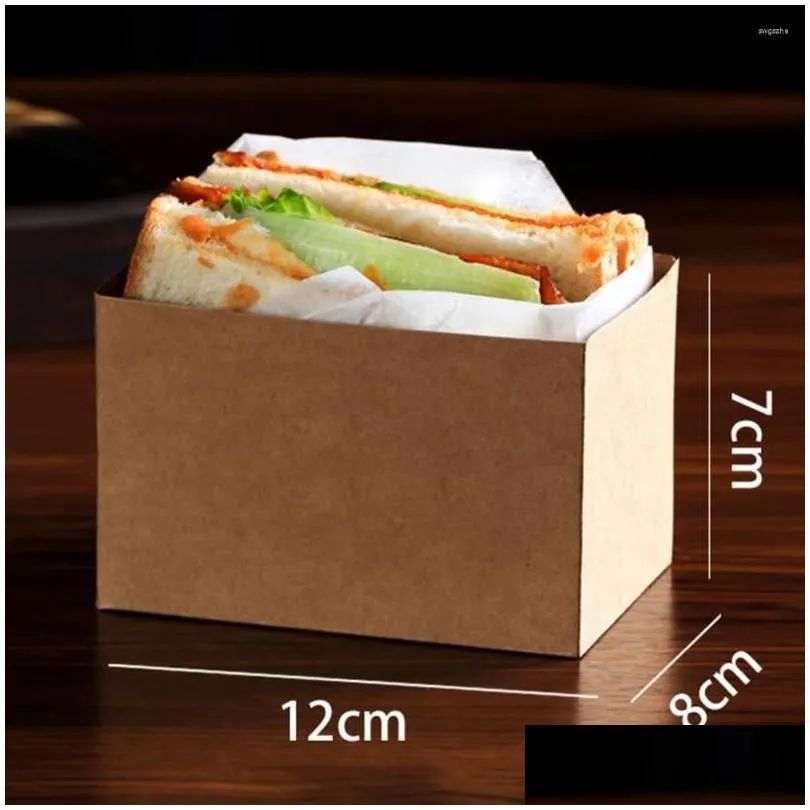 Gift Wrap 50Pcs Helpf Sandwich Take Out Box Non-Stick Recyclable Paper Tasty Donut Toast Holding Bread Tray Drop Delivery Dh80O