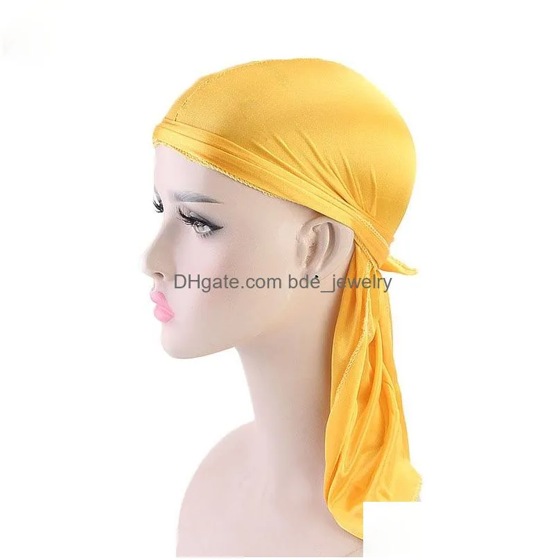 imitation silk long tail scarf cap satin durags bandana turban wigs biker headband pirate hat 18 colors wholesale