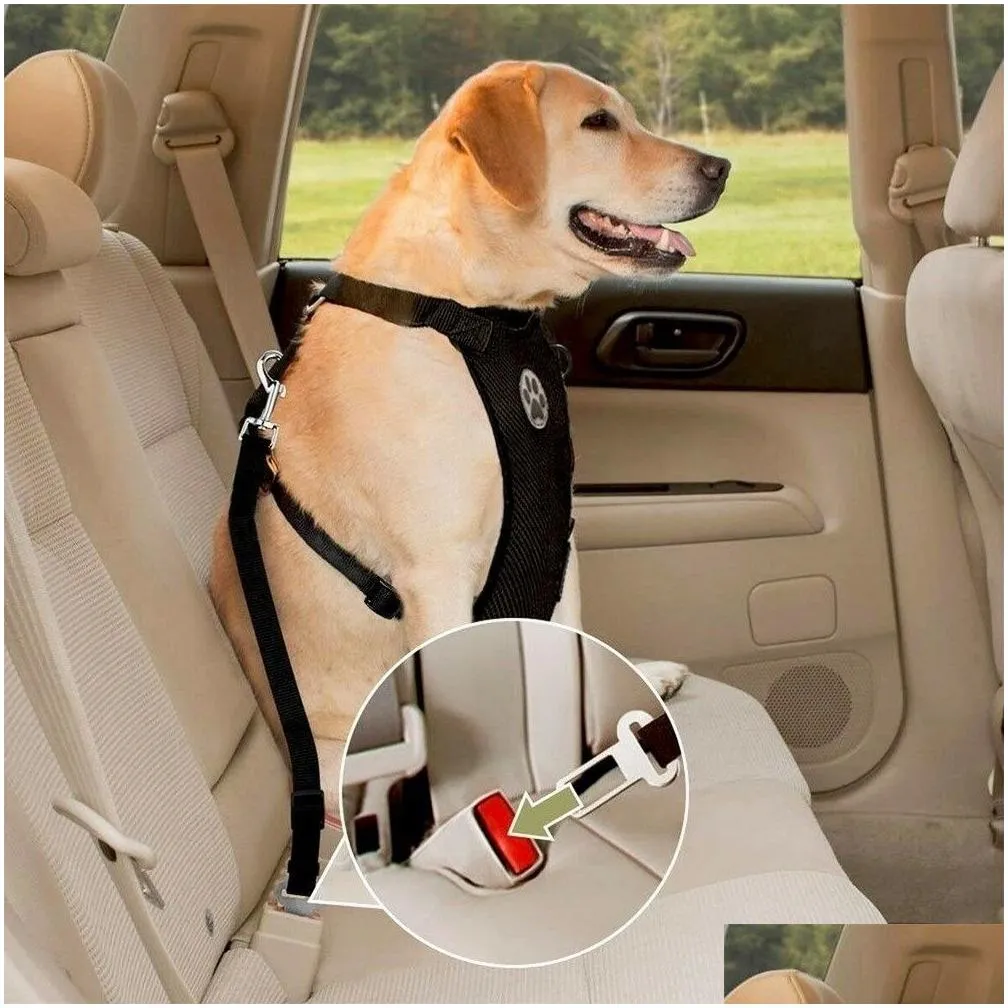 Dog Collars & Leashes Air Mesh Puppy Pet Dog Car Harness Seat Belt Clip Lead Safety For Travel Dogs Mti-Function Breathable Supplies 2 Dhmps
