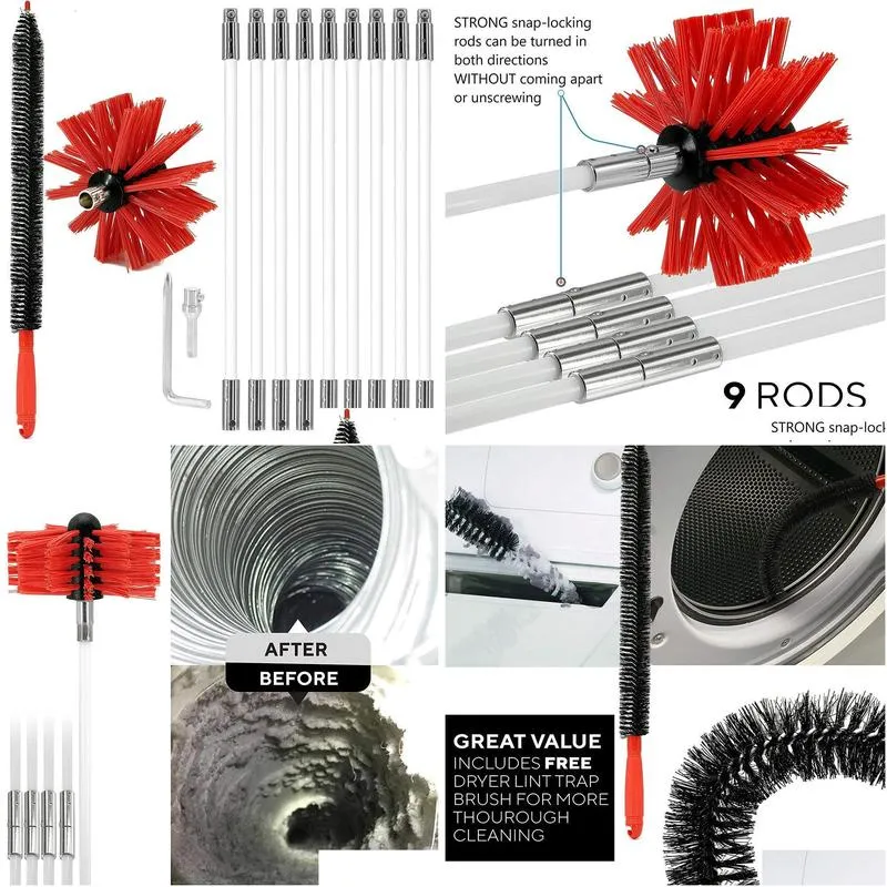 Cleaning Brushes Bending Chimney Brush Set Household Industrial Boiler Dryer Cleaning Tool Rotary Sweep System Fireplace Clean Kit 210 Dho5L