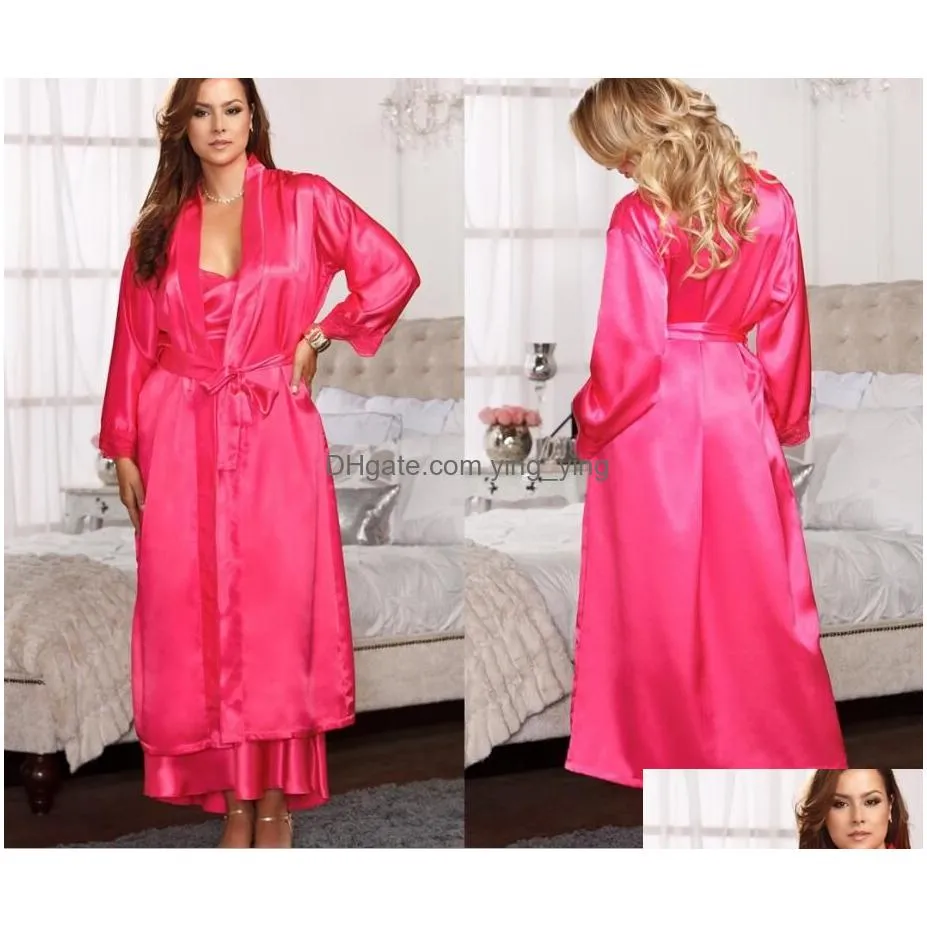 unisex mens ladies womens solid plain rayon silk long robe pajama lingerie nightdress kimono gown pjs women dress 6 colors8455800