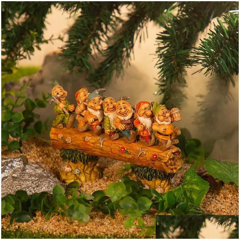 Arts And Crafts Handmade Seven Dwarf Trees Gnome Garden Decoration Resin Statues Courtyard Tree Ornaments 210804 Drop Delivery Home Ga Dhhc1