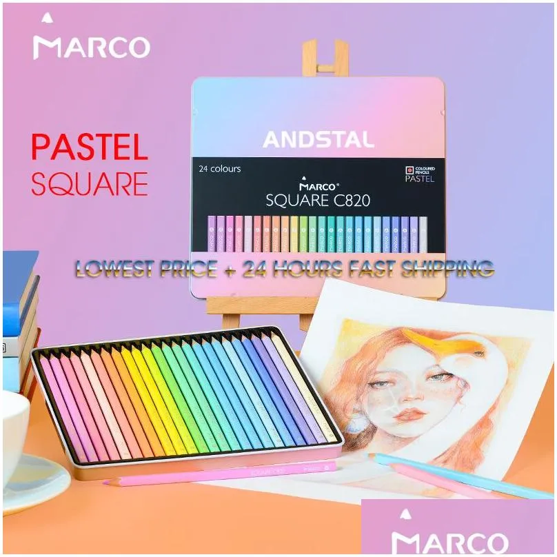 Crayon Andstal Marco 12/24/48 Colors Trendy Pastel Color Pencils Square Body Oil Pencil Professional Colored For School 201214 Drop De Dhnd9