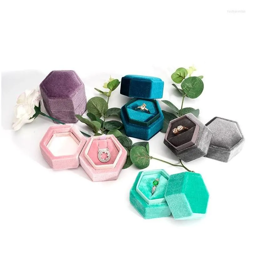 Gift Wrap Veet Luxury Jewelry Boxes Ring Pendant Necklace Packaging Box Hexagon Wedding Wholesale Drop Delivery Dhqai