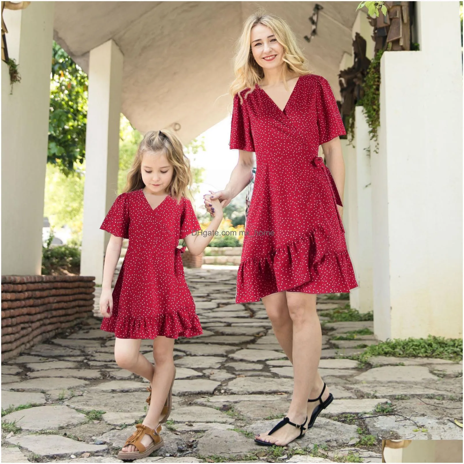 mother daughter family matching fashion short sleeve ruffles tutu dress evening party mini dresses women baby girls clothes