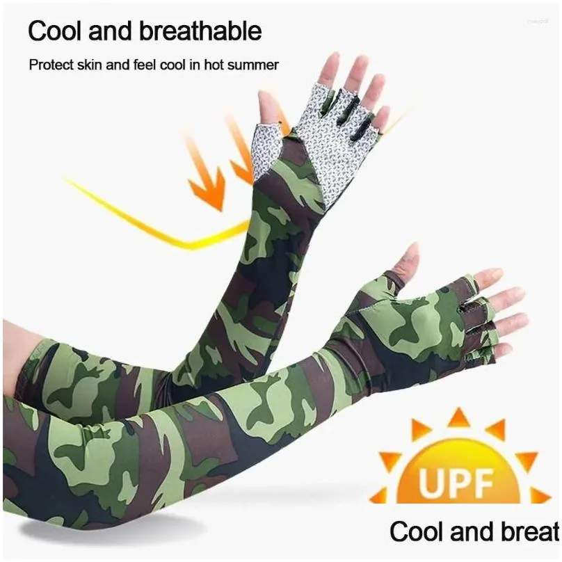 cycling gloves 1 pair cooling arm sleeves cover camo half finger women men sports running uv protection outdoor fishing