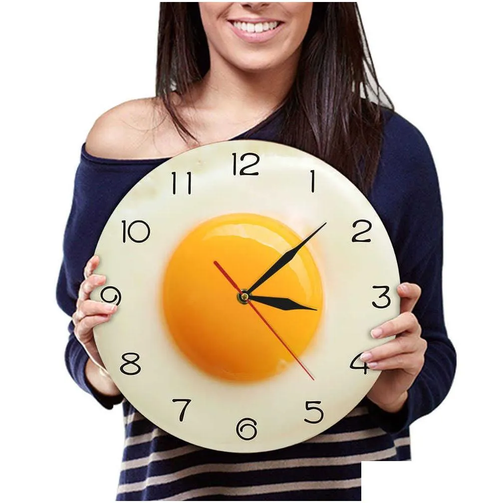 Wall Clocks Sunny Side Up Fried Egg Kitchen Decor Acrylic Wall Clock Breakfast Food Resturant Art Dining Room Silent Hanging Drop Deli Dhgz5