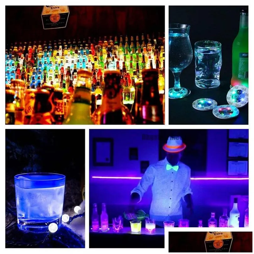 Led Rave Toy Led Coaster Bottle Light Stickers Glow Christmas Xmas Bar Club Party Vase Decoration Glorifier Mini Drink Cup Mat Drop De Dhlt8