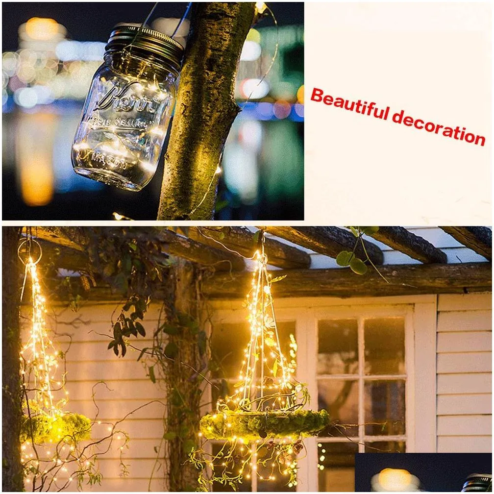 Led Strings 20Led Warm White Waterproof Solar Mason Visor Belt Hanger Jar Outdoor Garden Backyard Christmas Halloween Decoration 1 Pc Dhfqs