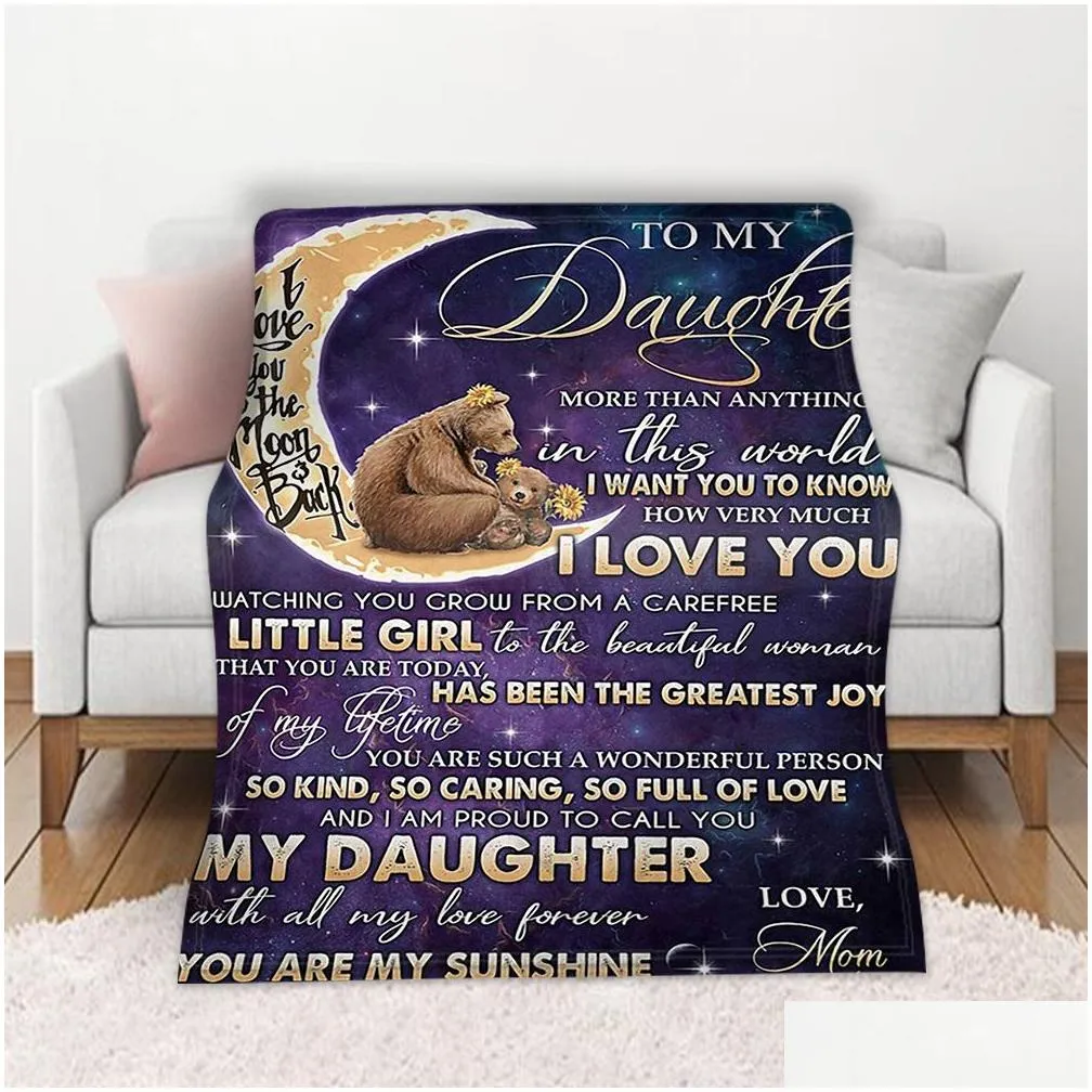 Blanket Letter Letters 3D Printed To My Daughter Express Love Sherpa On Bed Home Textiles Dreamlike Gift Thicken Drop Delivery Home Ga Dhylr