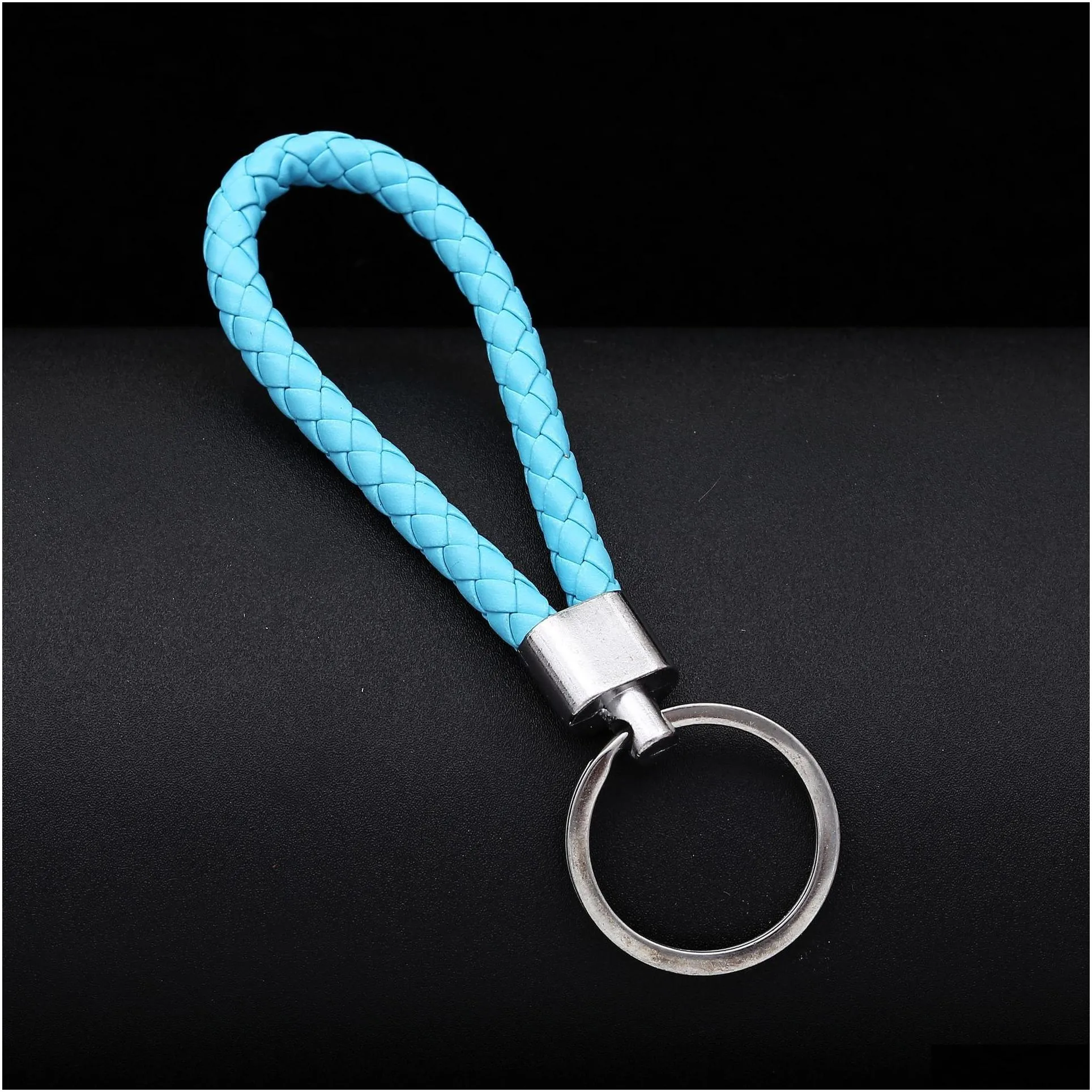 Keychains & Lanyards 41 Colors Pu Leather Braided Woven Keychain Rope Rings Fit Diy Circle Pendant Key Chains Holder Car Keyrings Jew Dhnrr