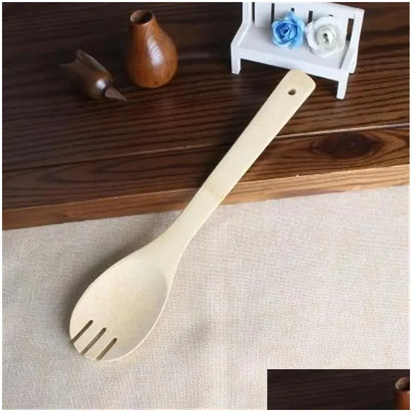 Cooking Utensils Bamboo Spoon Spata 6 Styles Portable Wooden Utensil Kitchen Cooking Turners Slotted Mixing Holder Shovels Fy7604 Drop Dh8C3