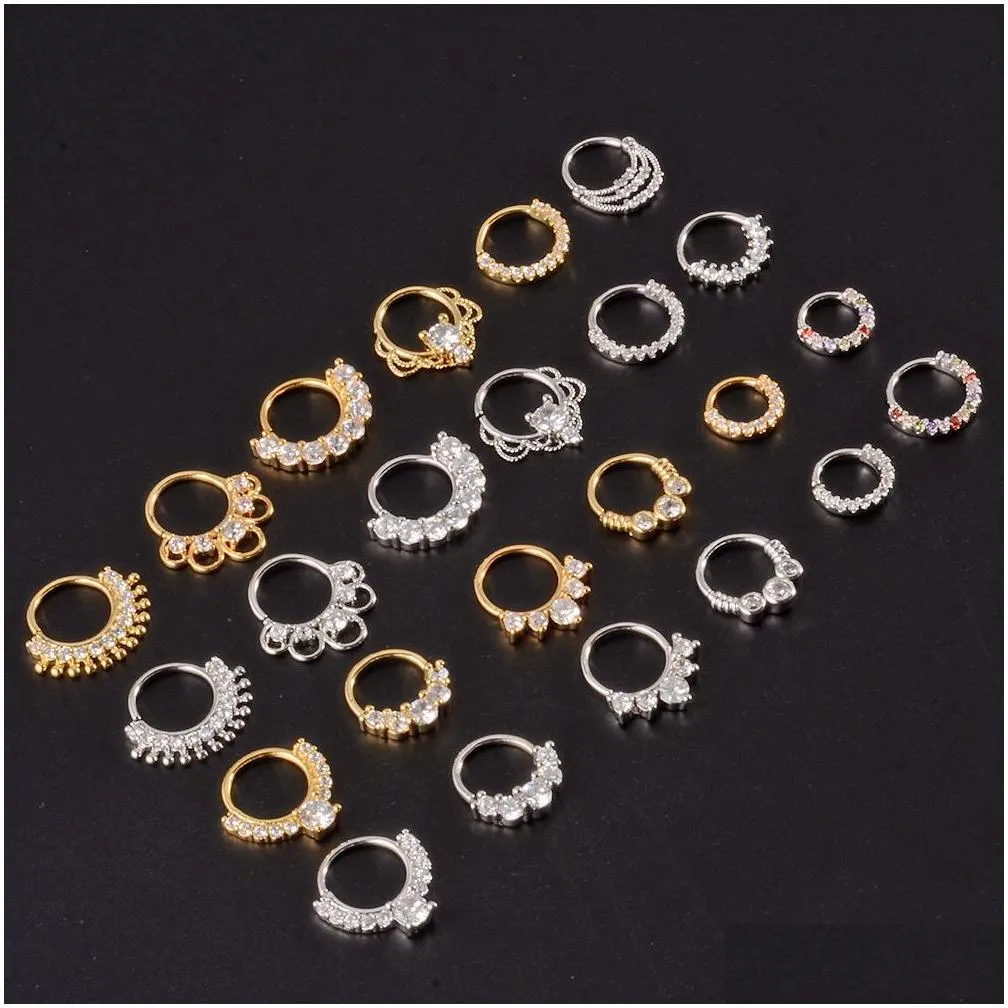 navel bell button rings 16pcs cz nose hoop nostril bendable ring zircon cartilage tragus daith earrings septum clicker helix conch rook piercing jewelry