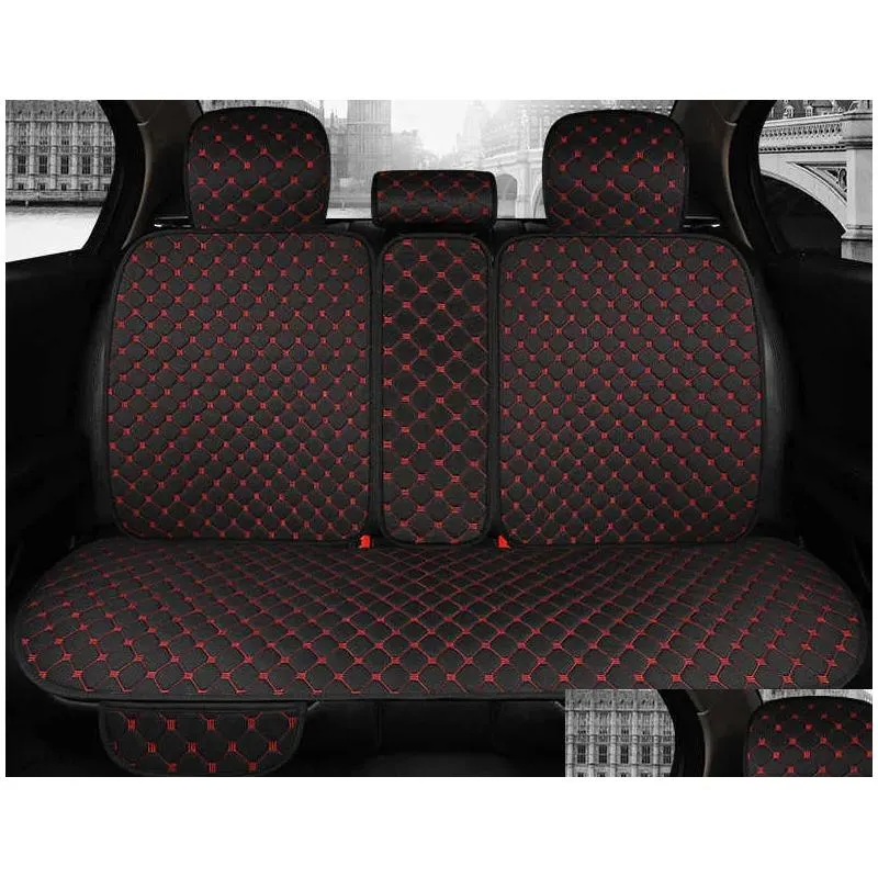 Other Interior Accessories New Flax Rear Car Seat Er Breathable Plus Size Cushion Protector Back Pad Mat With Backrest Fit Suv Van Dro Dhly5