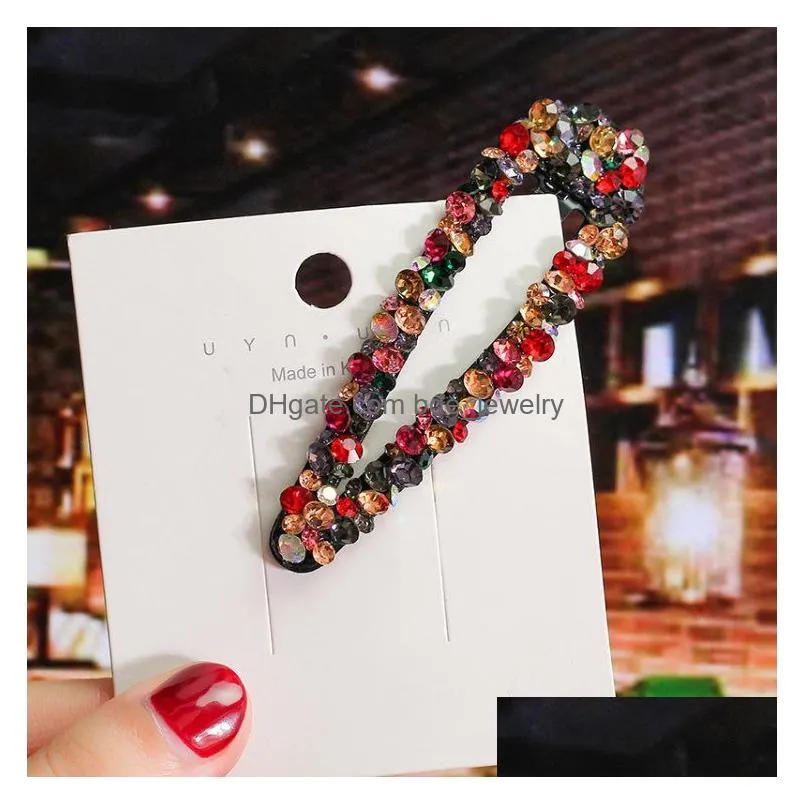 fashion rhinestone hair clip geometric diamond bb grips for women colored bang clips crystal wholesale