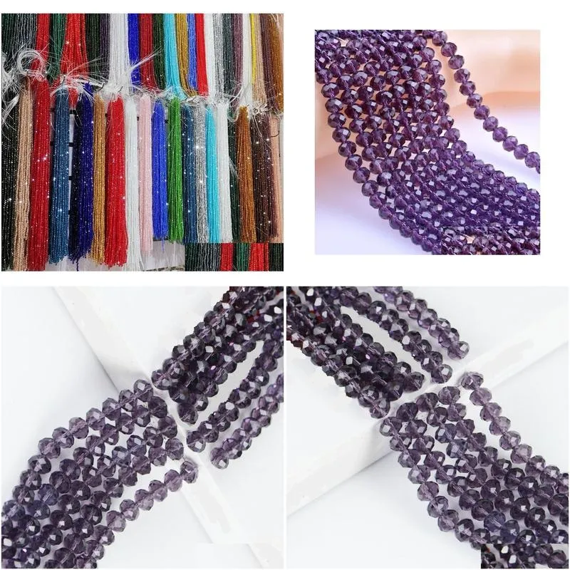 Glass Dark Purple Faceted 4 Sizes 5040 Rondelle Wheel Glass Crystal Beads Diy Necklace Bracelet Jewelry Making Drop Delivery Jewelry Dhqsh