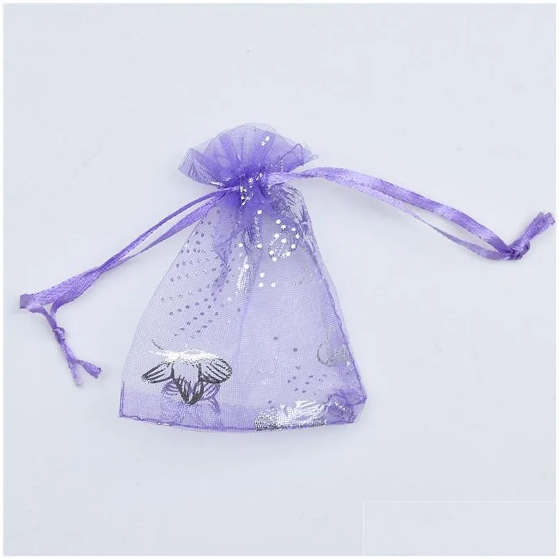 Jewelry Pouches, Bags 100Pcs Butterfly Organza Wedding Gift Bags Pouches 7X9Cm Dstring Bag Jewelry Fashion Drop Delivery Jewelry Jewel Dhsia