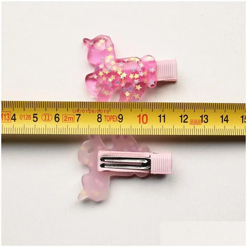 Hair Accessories 24Pcs/Lot Baby Hair Clips Pretty Hairpins Cute Horse Shape Haiepins Kids Barrettes Plastic With Glitter Stars Sequins Dhk8F