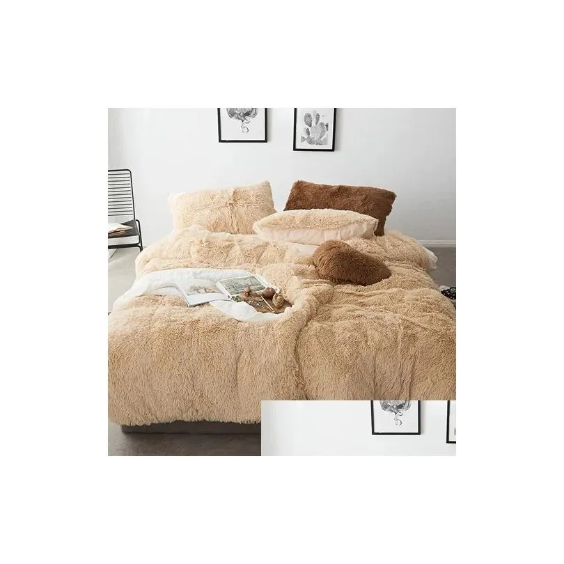 Bedding Sets Faux Fur Comforter Bedding Set 21 Colors Coral Fleece Fitted Sheet Duvet Er Beder Bedspread On Bed With Elastic Band Drop Dhleg