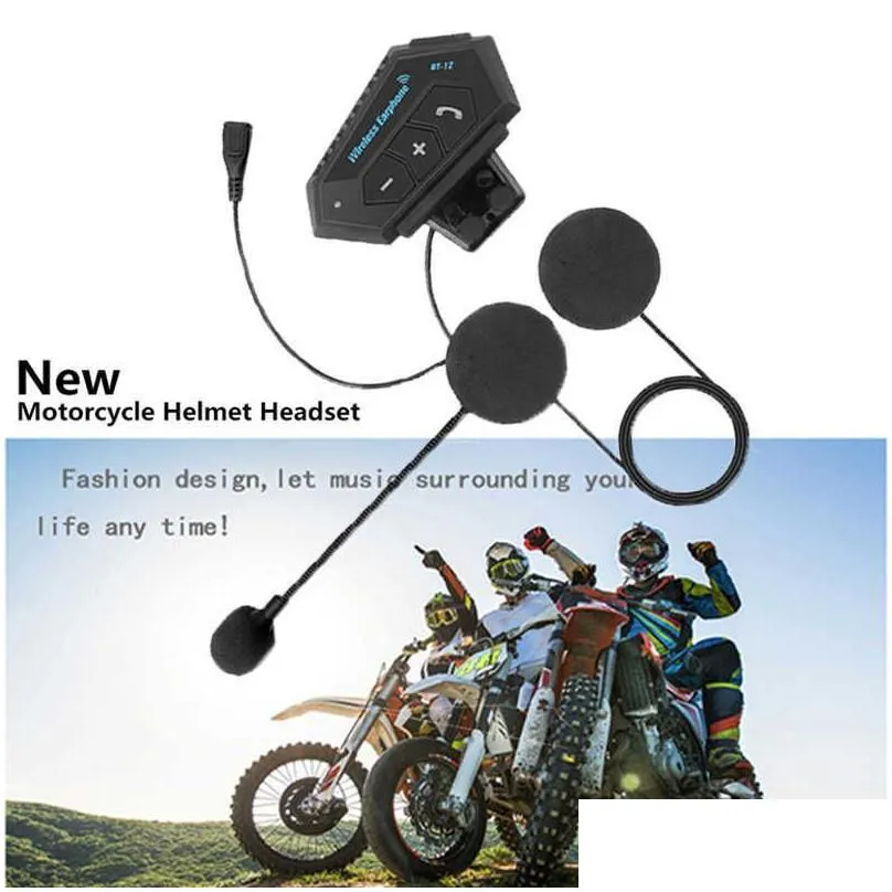 Car Other Auto Electronics New Bt-12 Anti-Interference Bluetooth Motorcycle Helmet Headset Wireless Headphone Speaker Hands- Intercom Dh9Qs