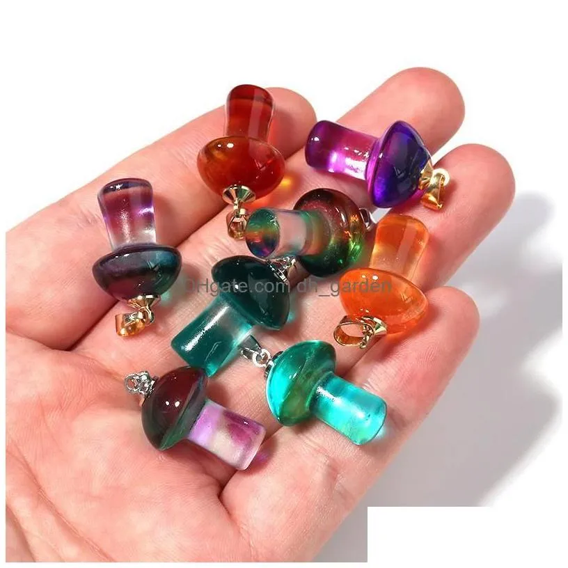 pendant necklaces colorf glazed carved mini mushroom statue glass crystal charms for jewelry making bk drop delivery pendants dhgarden