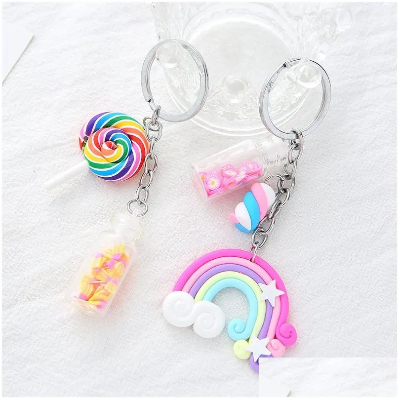 Keychains & Lanyards Quicksand Wishing Bottle Key Pendant Lollipop Students Bag Rainbow Drop Delivery Fashion Accessories Dhbd9