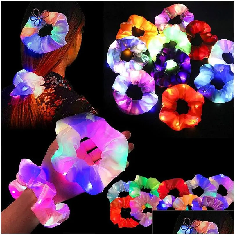 Led Rave Toy Hair Scrunchies Light Up Scrunchie Elastic Women Girls Bands For Halloween Christmas Drop Delivery Dhy6R