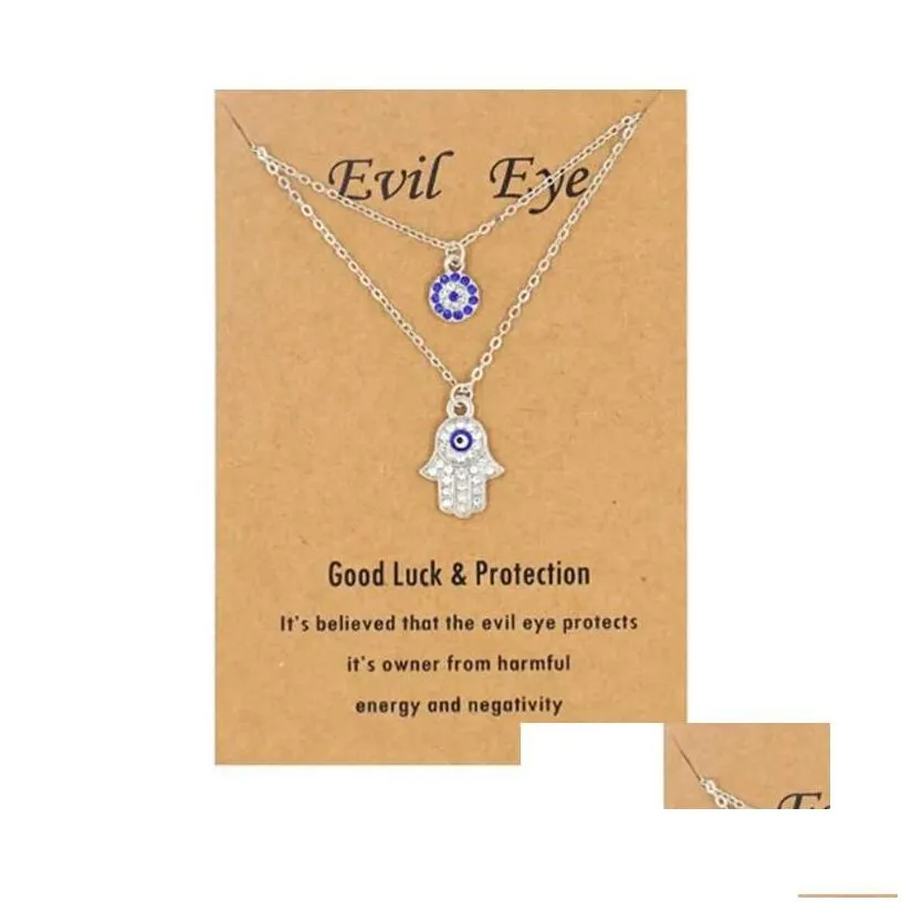 3pcs/set hamsa evil eye necklace turkish blue hand pendant necklaces lucky protection jewelry gift for women girls wholesale drop del