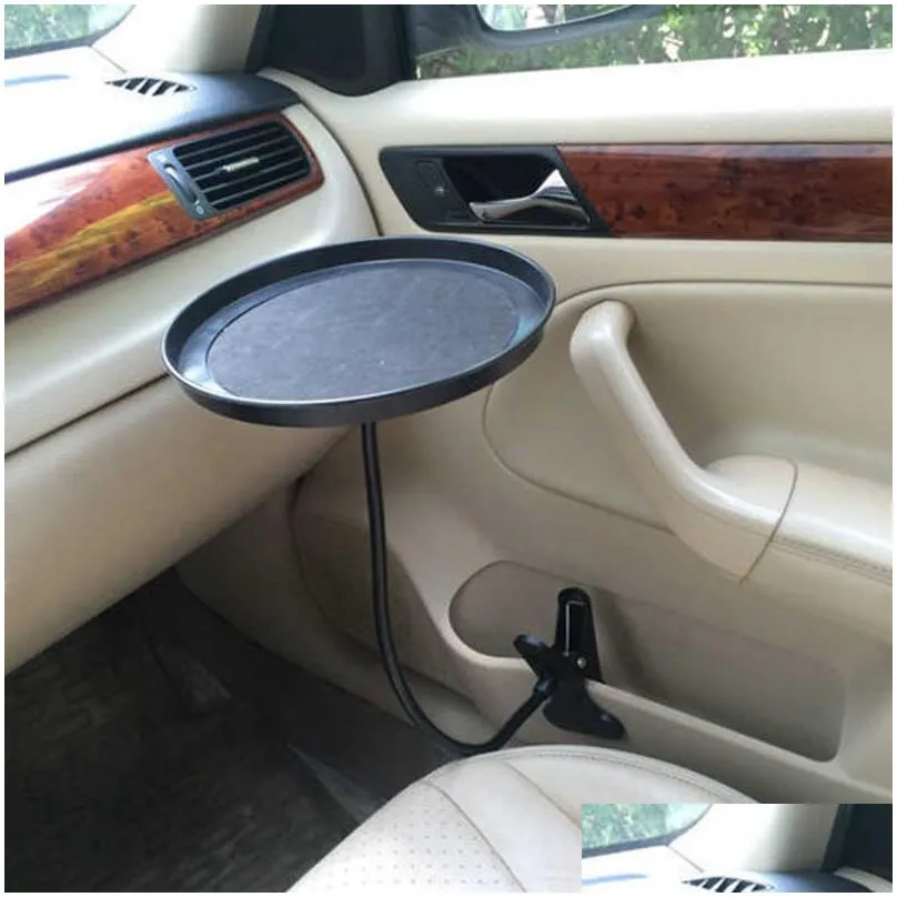 Other Interior Accessories New Car Food Tray With Clamp Bracket Folding Dining Table Drink Holder Pallet Back Seat Water Cup Swivel Dr Dh9Ik