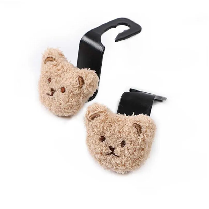 Other Interior Accessories New 2Pcs Cute Cartoon Bear Car Seat Back Hooks Storage Vehicle Headrest Organizer Hanger For Groceries Bag Dhy7U