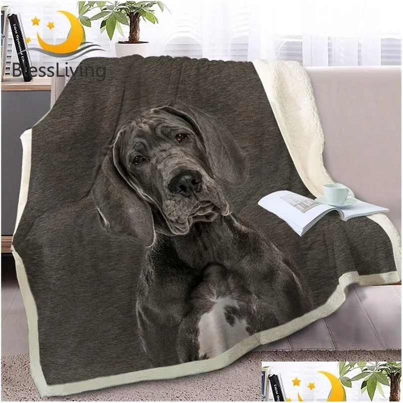 Blanket Blessliving Great Dane Dog Sherpa On Sofa Animal Throw For Kids Black Gray Bedspreads Fur Print Home Textiles 201 Drop Deliver Dhzi7