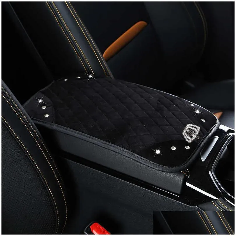 Other Auto Parts New Soft P Car Armrests Er Pad Crown Crystal Rhinestone Vehicle Center Console Arm Rest Box Cushion Protector Accesso Dhzfx