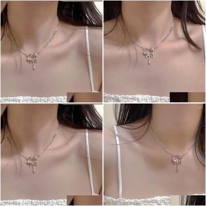 Chokers Choker 2023 Kpop Goth Y2K Pink Heart Pendant Clavicle Chain Necklace For Women Egirl Grunge Collares Aesthetic Emo Jewelry Acc Dhw3C