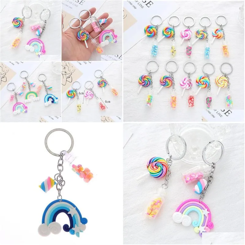 Keychains & Lanyards Quicksand Wishing Bottle Key Pendant Lollipop Students Bag Rainbow Drop Delivery Fashion Accessories Dhbd9