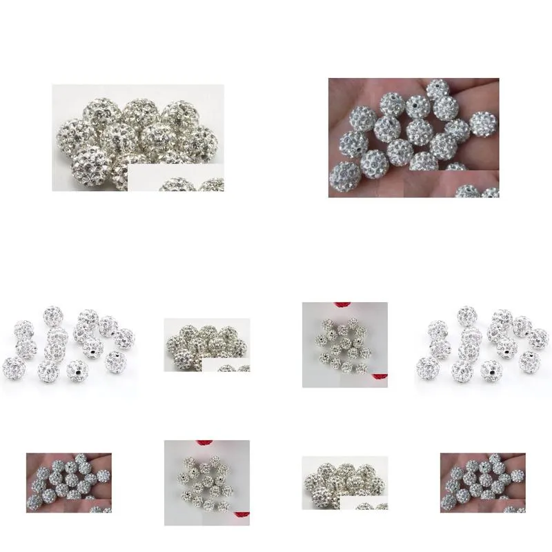 Crystal 100Pcs/Lot 10Mm White Micro Pave Cz Disco Ball Crystal Bead Bracelet Rhinestone Necklace Jewelry Beads. Drop Delivery Jewelry Dhvj2